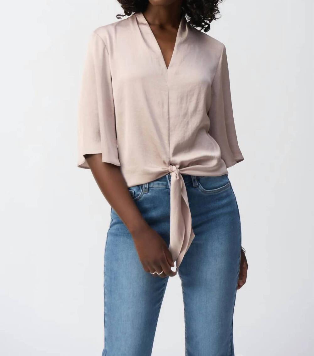 NEW JOSEPH RIBKOFF satin front tie v-neck top in parchment